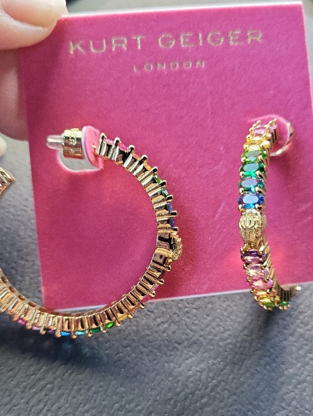 Kurt Geiger Gold Rainbow Baguette Hoop Eagle Earrings AL